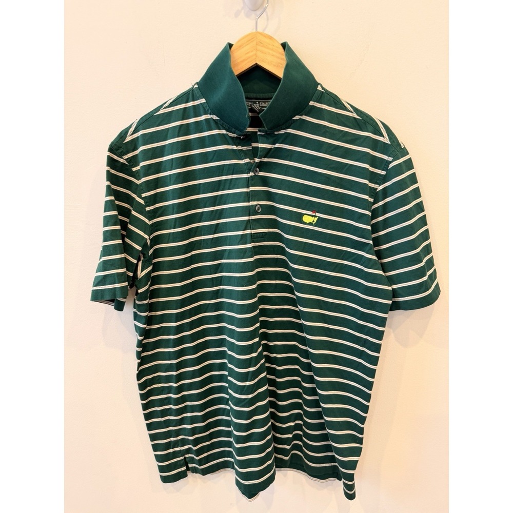 Masters Collection Men Polo Golf Shirt L Green White Stripe‎ Pima Cotton